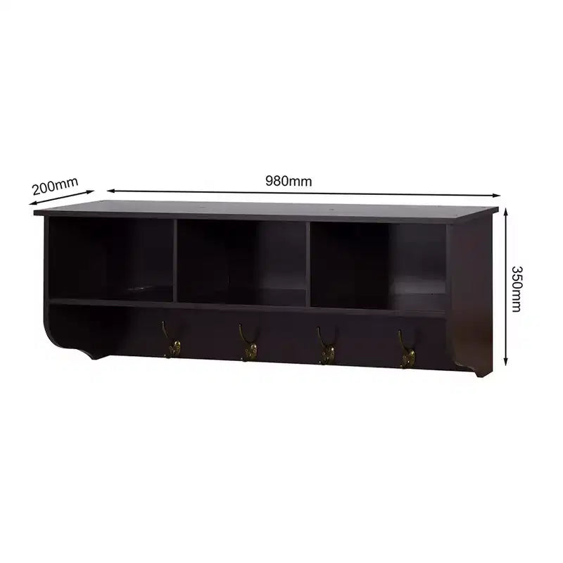 Perchero de pared con 4 ganchos dobles y estante de almacenamiento de madera para sala de estar